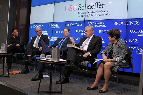 From left to right: Kavita Patel, Ted Gayer, Senator Ron Wyden, Robert Moffit, and Alice Rivlin.