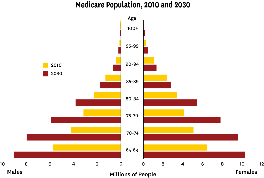 chart showing medicare population, 2010 and 2030